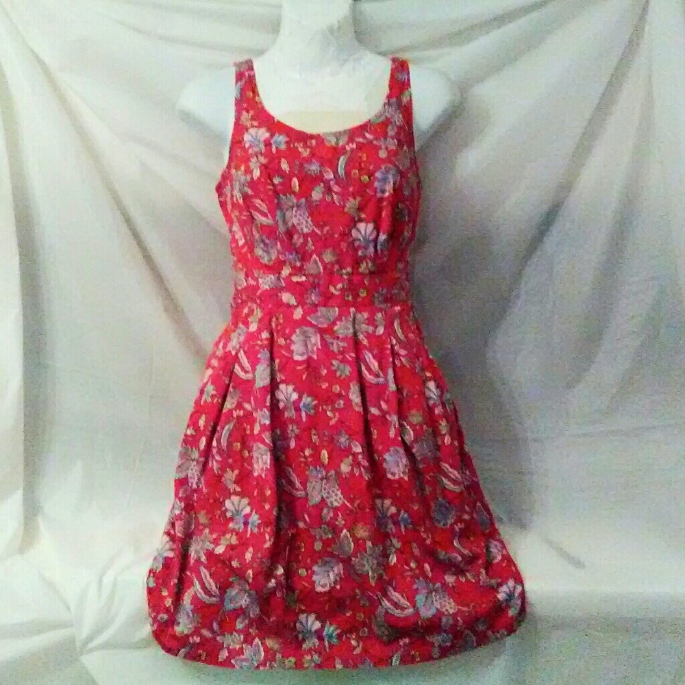 Jack Wills "Porchfield" Red Floral Fit & Flare Cutout Skater Sundress